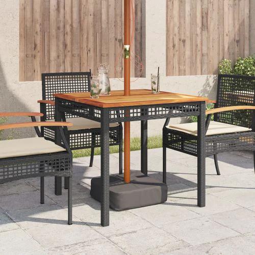 vidaXL Garden Table Black 80x80x75 cm Poly Rattan Acacia Wood by vidaXL
