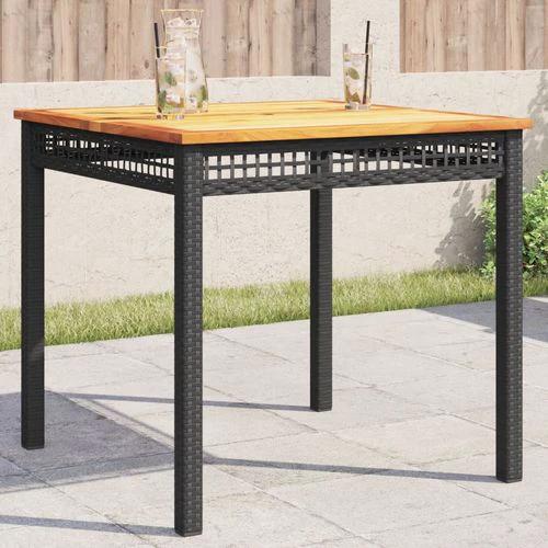 vidaXL Garden Table Black 80x80x75 cm Poly Rattan Acacia Wood by vidaXL