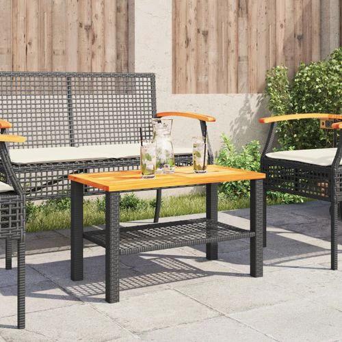vidaXL Garden Table Black 80x80x75 cm Poly Rattan Acacia Wood -