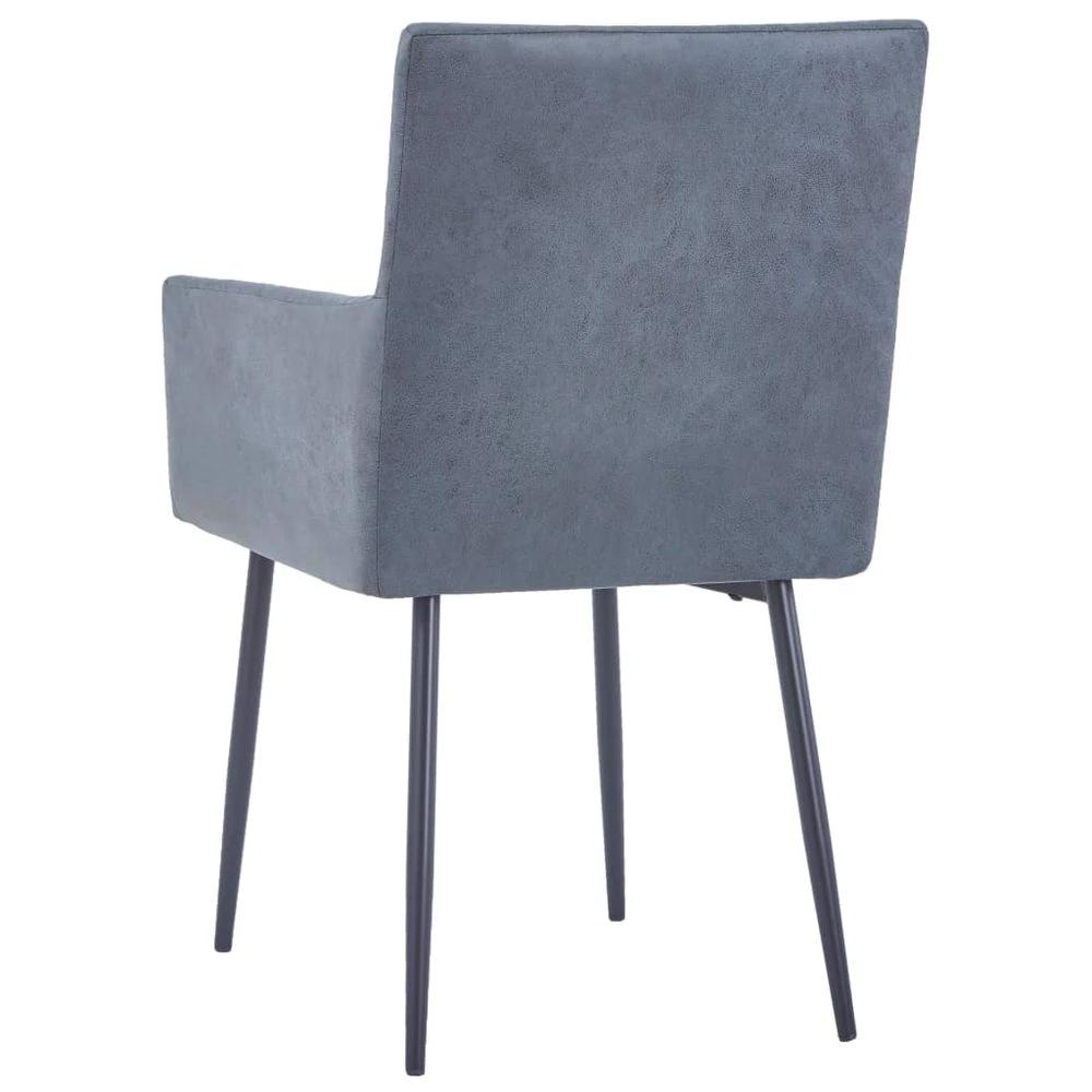 Dining Chairs with Armrests 4 pcs vidaXL Grey Faux Suede Leather by vidaXL