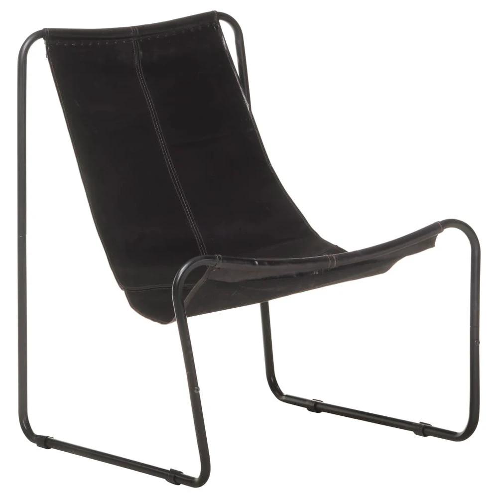 Relaxing Chair Black Real Leather vidaXL by vidaXL