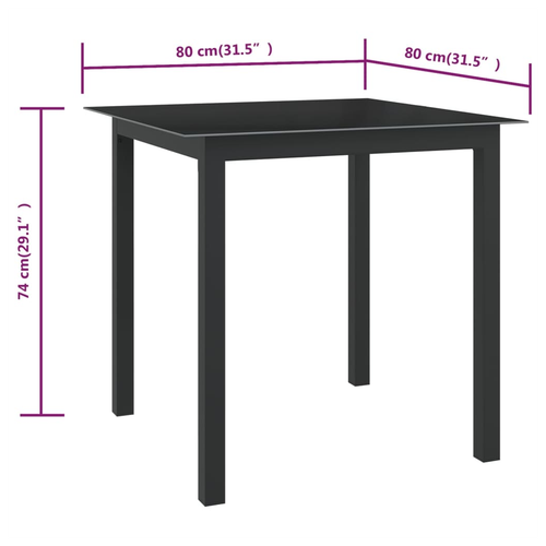 vidaXL vidaXL Garden Table Black 80x80x74 cm Aluminium and Glass -