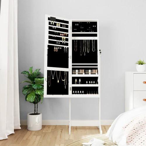 vidaXL Mirror Jewellery Cabinet with LED Lights Free Standing White - Mirror