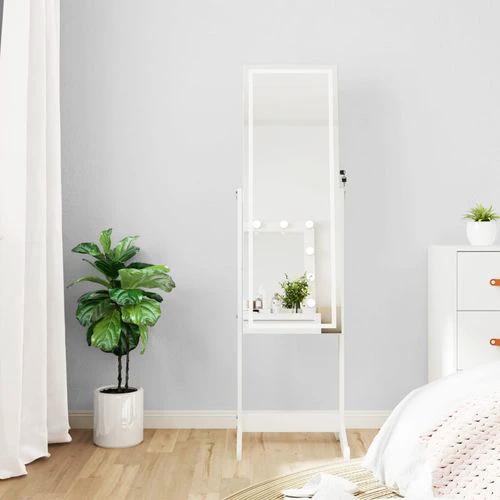 vidaXL Mirror Jewellery Cabinet with LED Lights Free Standing White - Mirror
