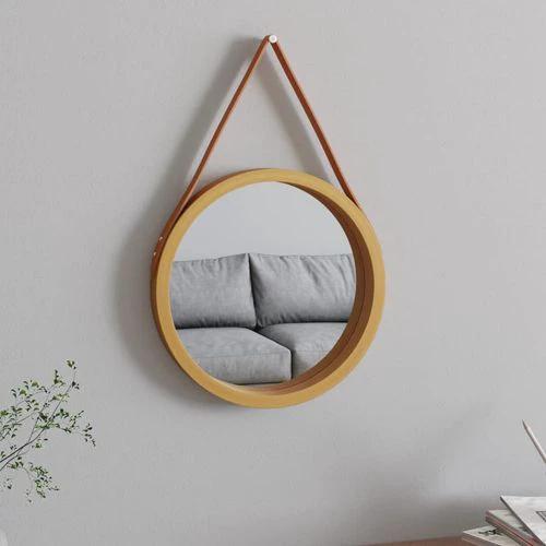 vidaXL Wall Mirror with Strap Gold Ø 35 cm by vidaXL