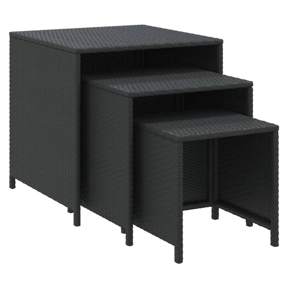 vidaXL Nesting Tables 3 pcs vidaXL Black Poly Rattan - Uncategorized Nest of Tables