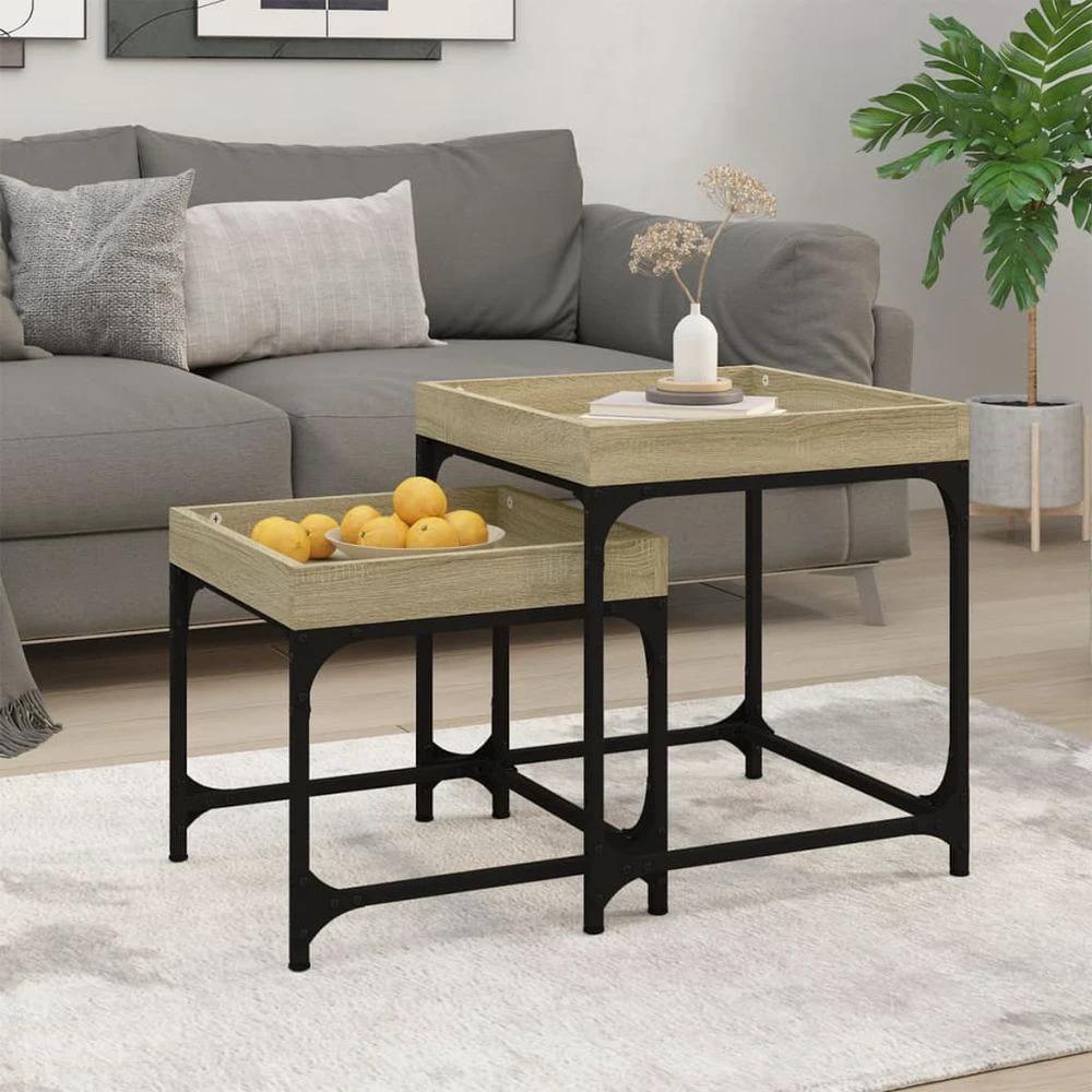 vidaXL vidaXL Side Tables 2 pcs Black Engineered Wood - Uncategorized Nest of Tables