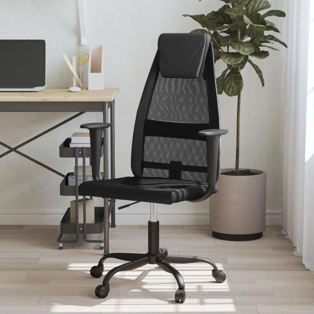 vidaXL Office Chair Black Mesh Fabric and Faux Leather by vidaXL