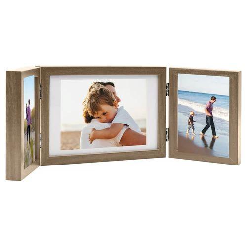 vidaXL Trifold Photo Frame Collage Light Brown 22x15 cm+2x by vidaXL