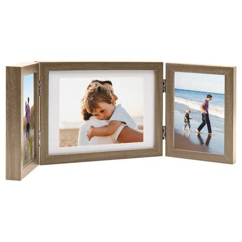 vidaXL Trifold Photo Frame Collage Light Brown 22x15 cm+2x by vidaXL