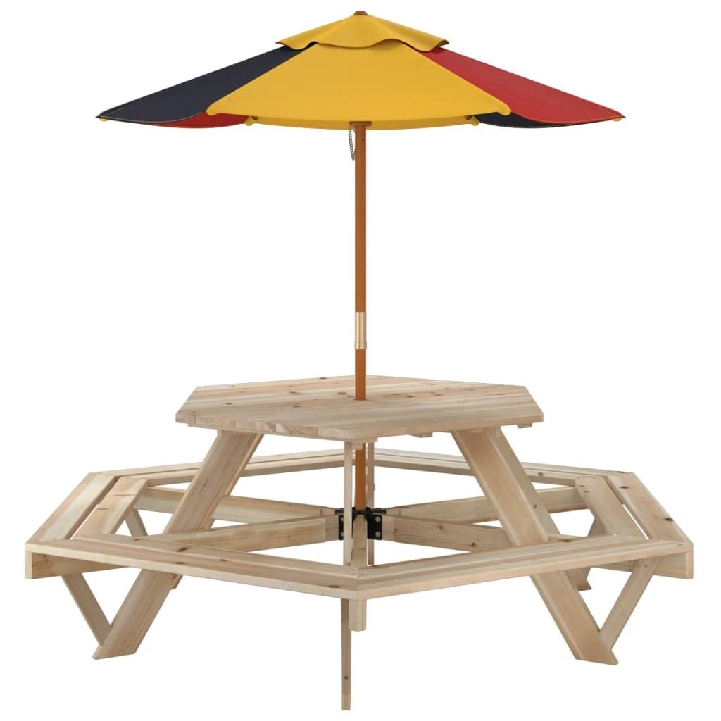 vidaXL Picnic Table for 6 Kids with Benches Hexagon Solid Wood Fir - Picnic Tables