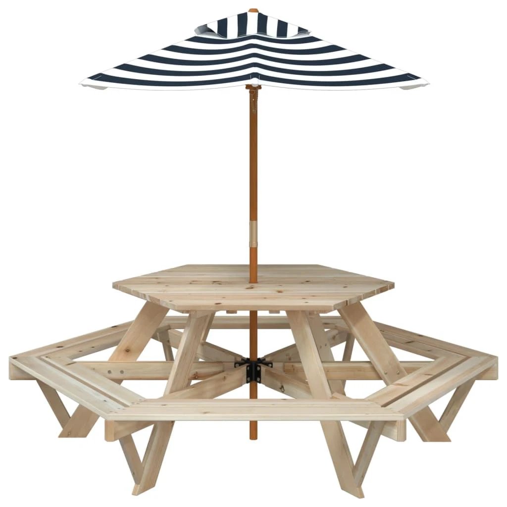 vidaXL Picnic Table for 6 Kids with Benches Hexagon Solid Wood Fir - Picnic Tables