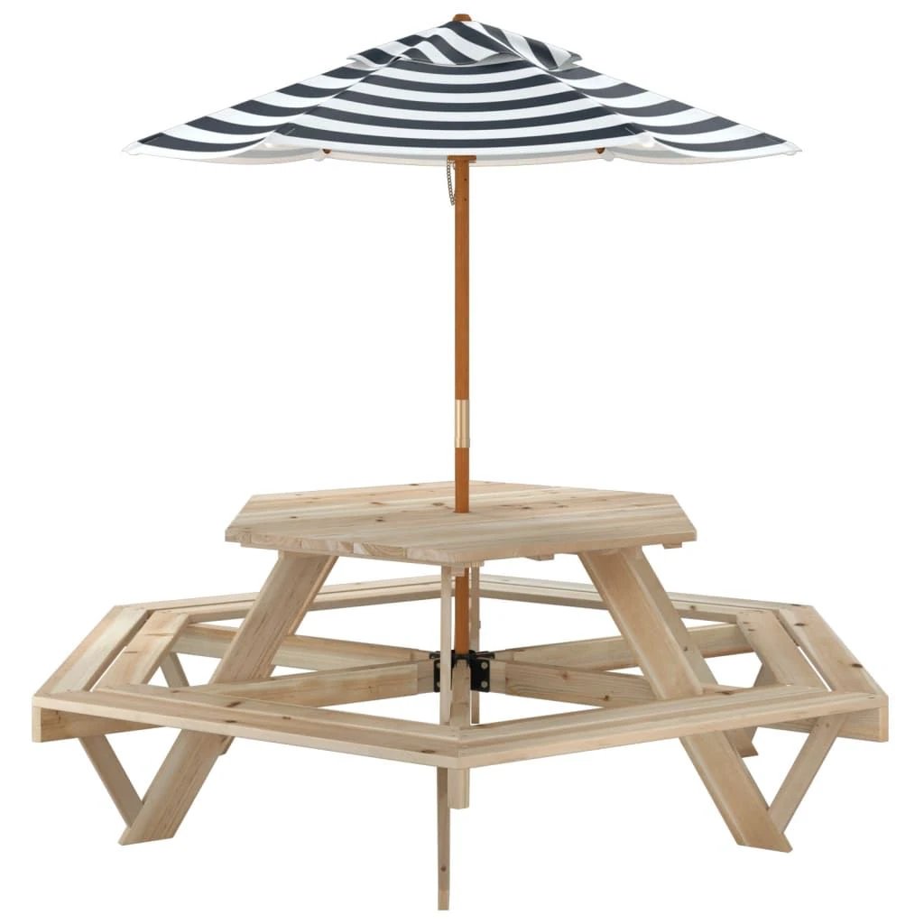 vidaXL Picnic Table for 6 Kids with Benches Hexagon Solid Wood Fir - Picnic Tables