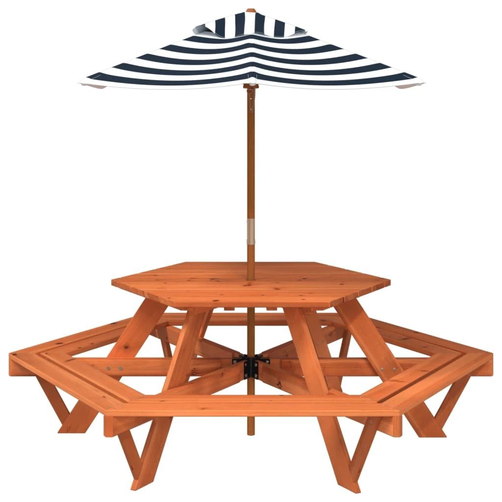 vidaXL Picnic Table for 6 Kids with Benches Hexagon Solid Wood Fir - Picnic Tables