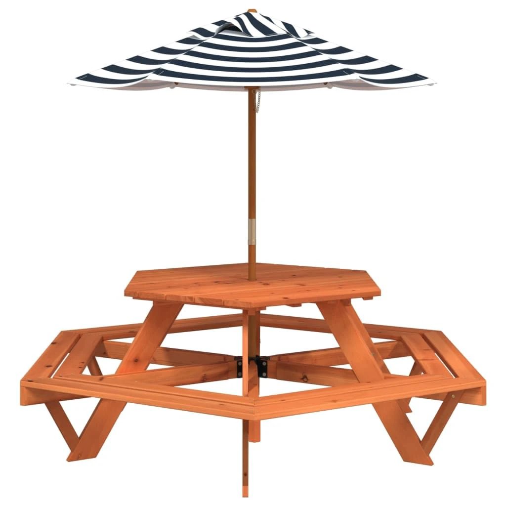 vidaXL Picnic Table for 6 Kids with Benches Hexagon Solid Wood Fir - Picnic Tables