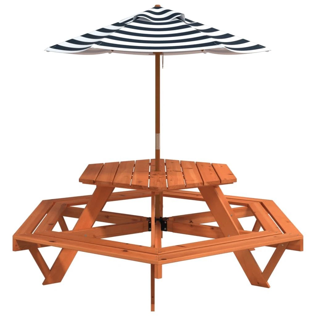 vidaXL Picnic Table for 6 Kids with Benches Hexagon Solid Wood Fir - Picnic Tables