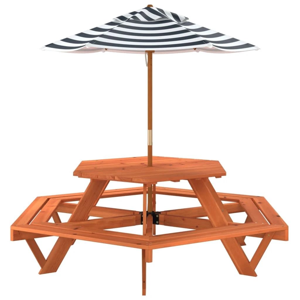 vidaXL Picnic Table for 6 Kids with Benches Hexagon Solid Wood Fir - Picnic Tables