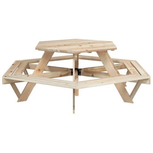 vidaXL Picnic Table for 6 Kids with Benches Hexagon Solid Wood Fir by vidaXL