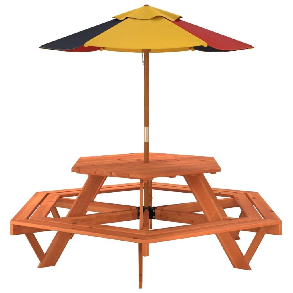 vidaXL Picnic Table for 6 Kids with Benches Hexagon Solid Wood Fir by vidaXL