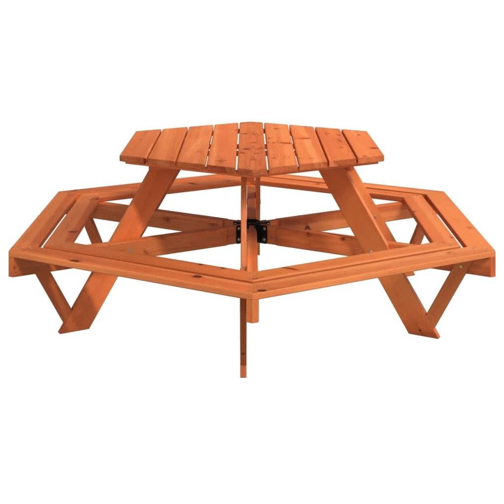 vidaXL Picnic Table for 6 Kids with Benches Hexagon Solid Wood Fir - Picnic Tables