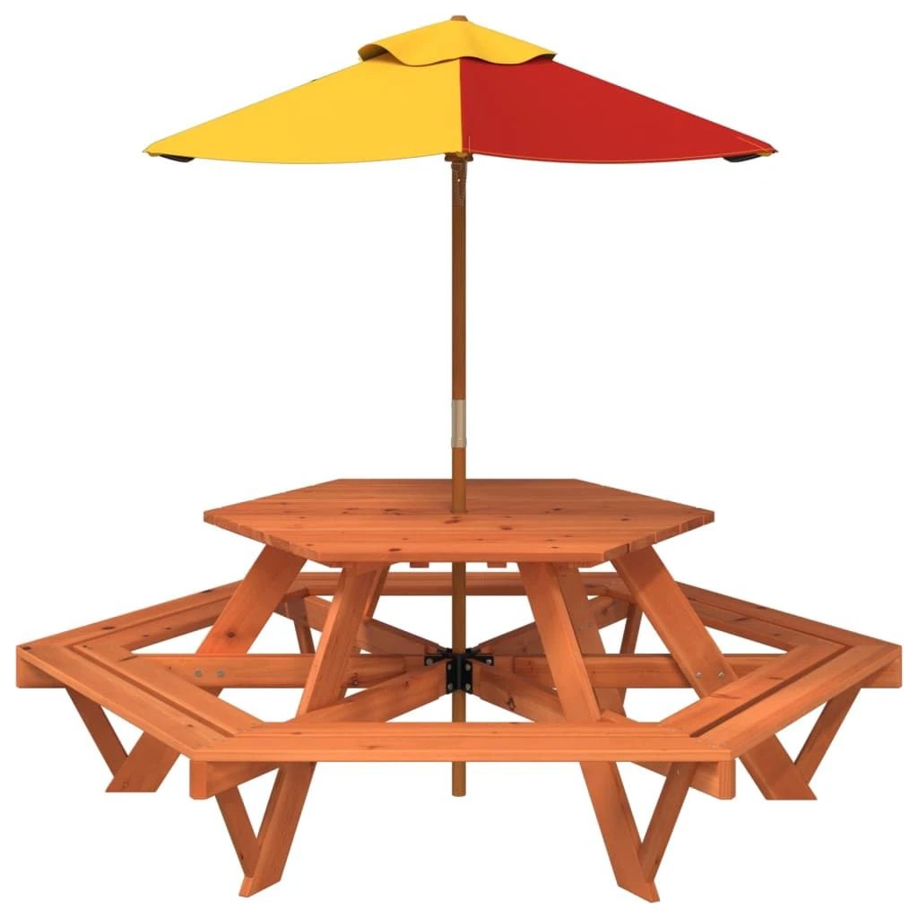 vidaXL Picnic Table for 6 Kids with Benches Hexagon Solid Wood Fir by vidaXL