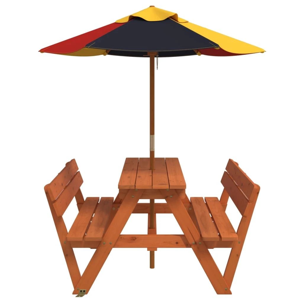 vidaXL Picnic Table for 4 Kids with Umbrella Hole Solid Wood Fir - Picnic Tables