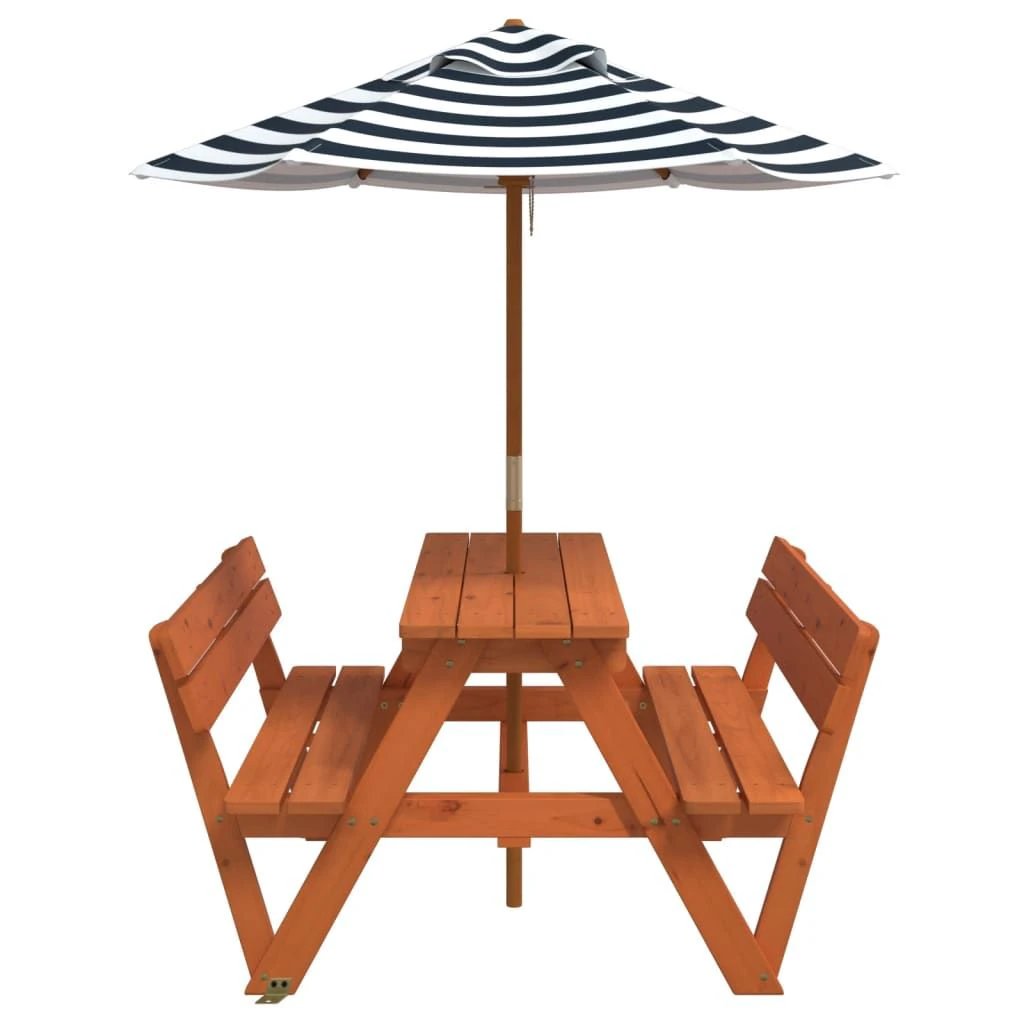 vidaXL Picnic Table for 4 Kids with Umbrella Hole Solid Wood Fir by vidaXL