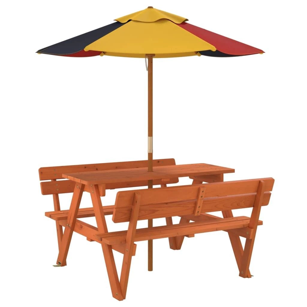 vidaXL Picnic Table for 4 Kids with Umbrella Hole Solid Wood Fir - Picnic Tables