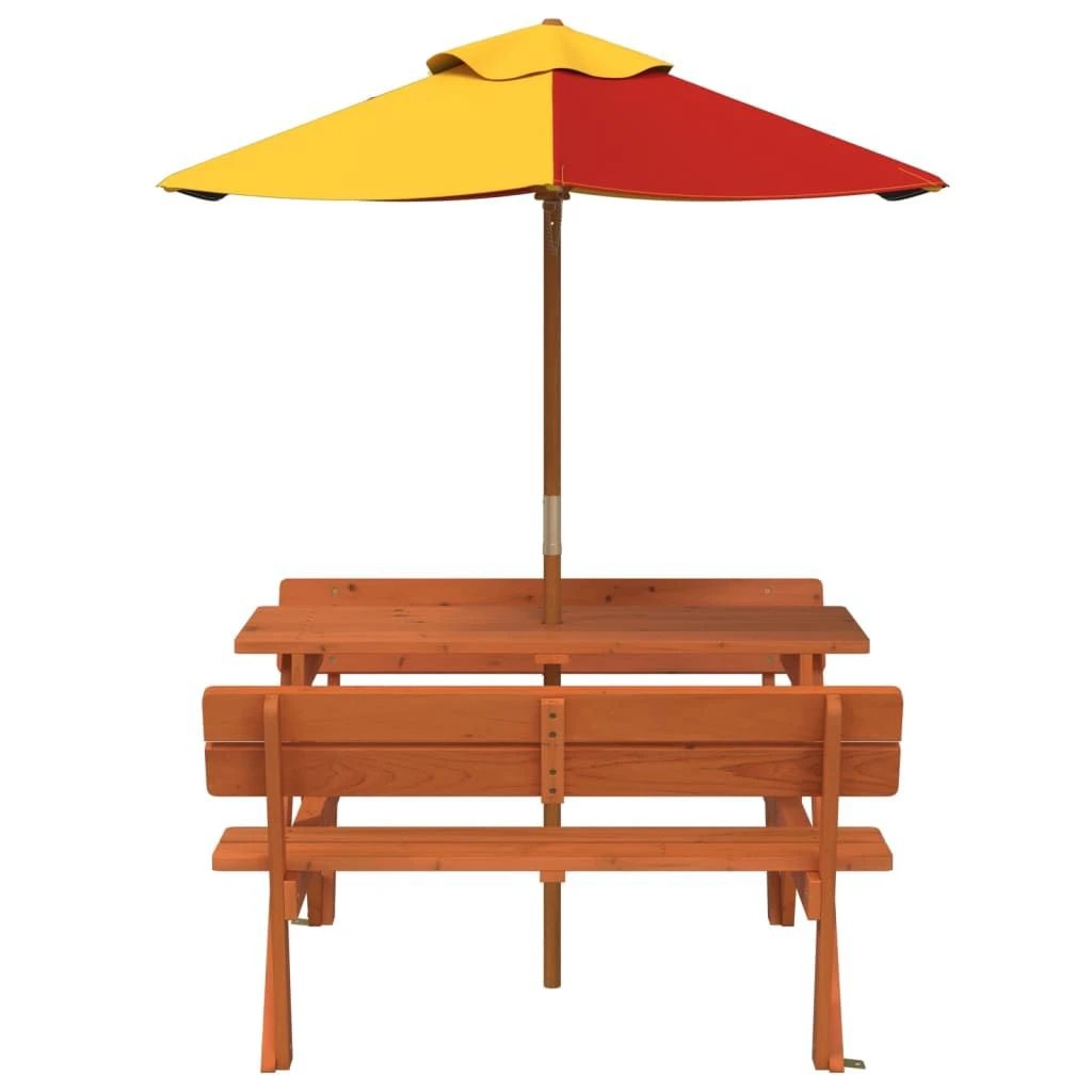 vidaXL Picnic Table for 4 Kids with Umbrella Hole Solid Wood Fir - Picnic Tables