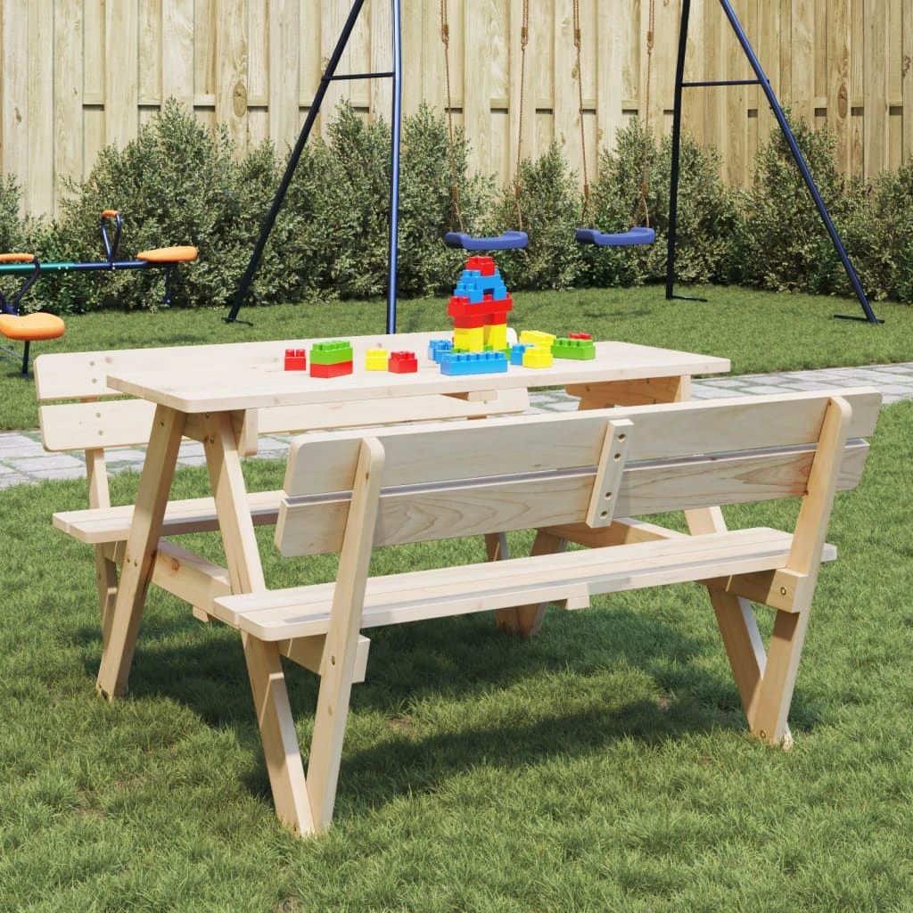 vidaXL Picnic Table for 4 Kids with Umbrella Hole Solid Wood Fir - Picnic Tables