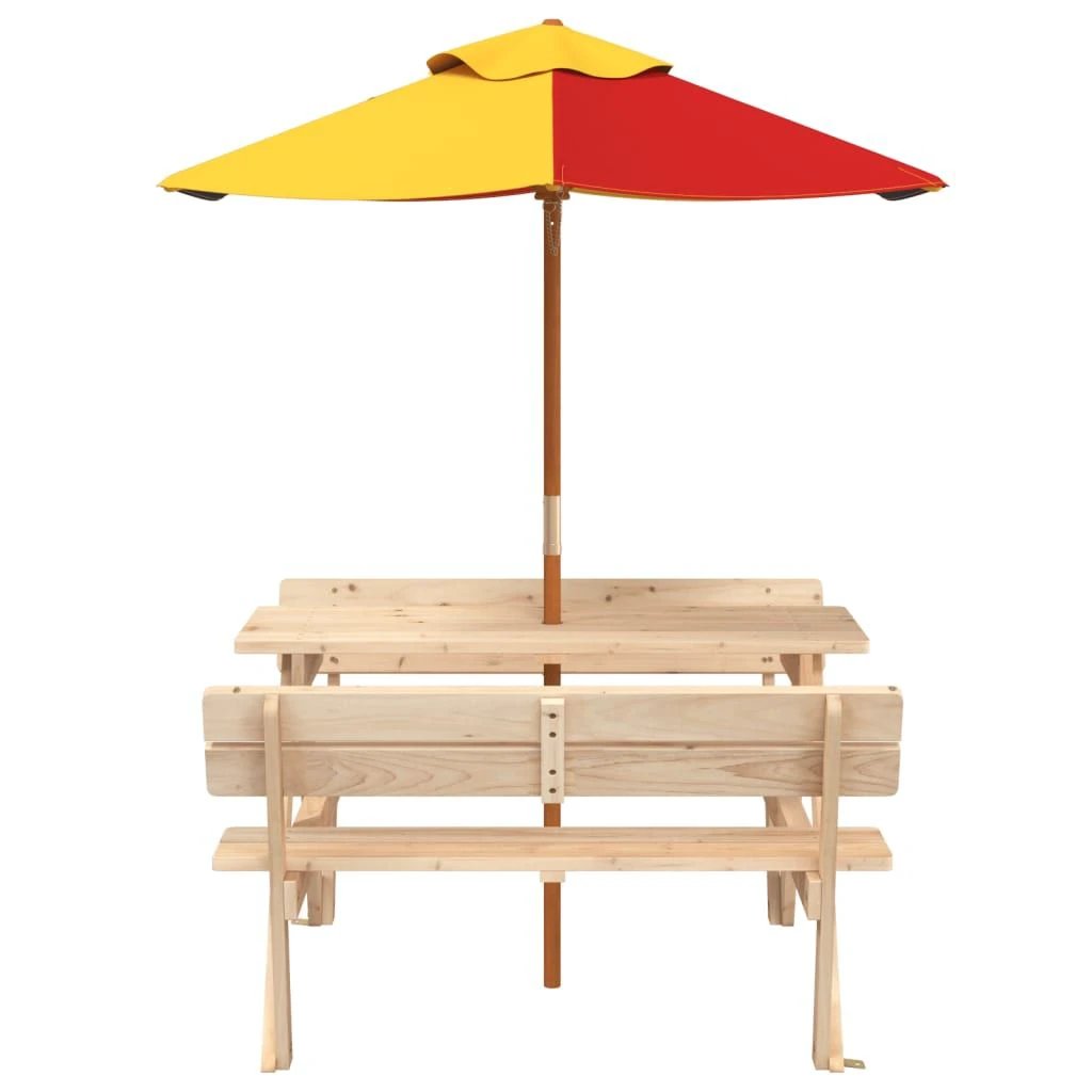 vidaXL Picnic Table for 4 Kids with Umbrella Hole Solid Wood Fir - Picnic Tables