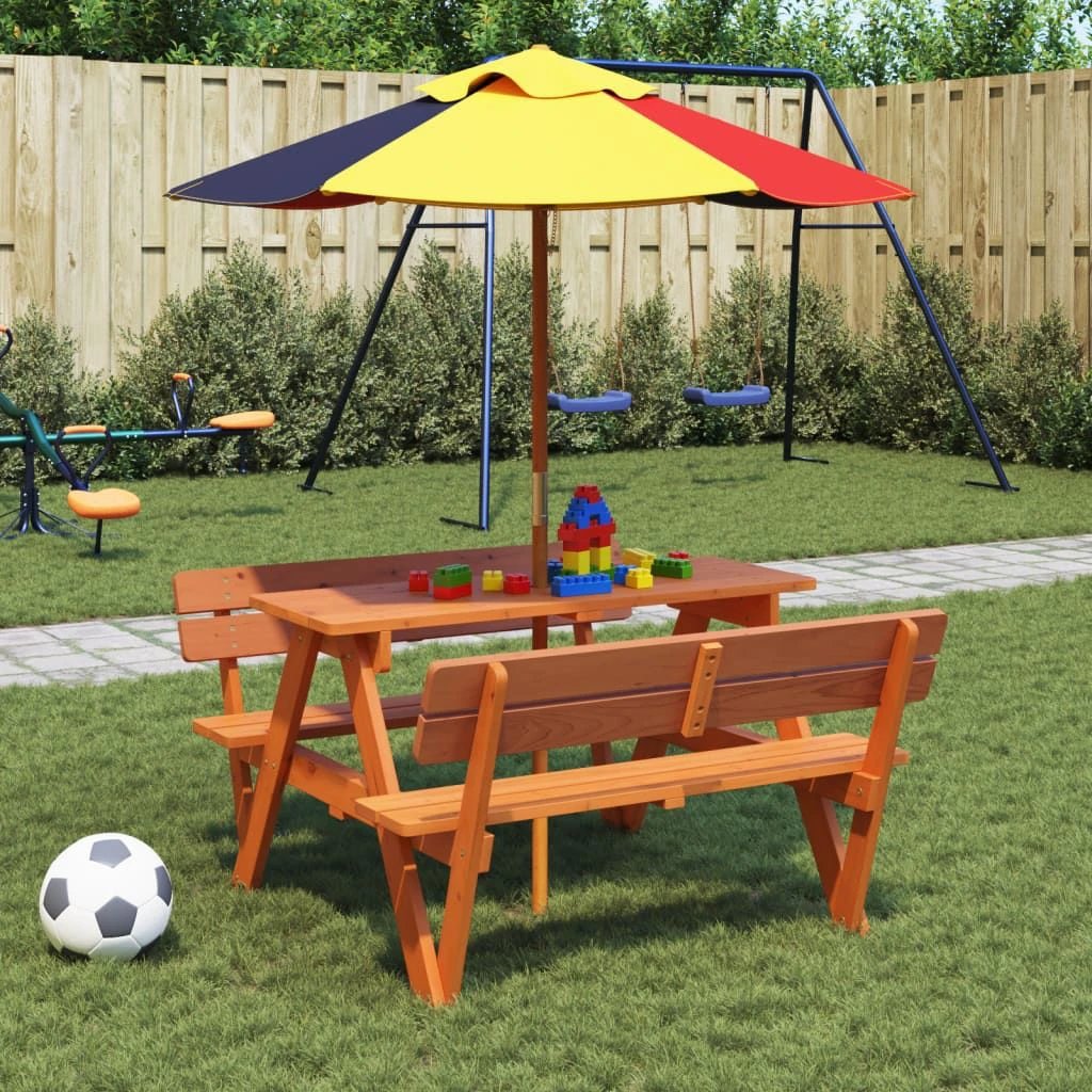 vidaXL Picnic Table for 4 Kids with Umbrella Hole Solid Wood Fir - Picnic Tables