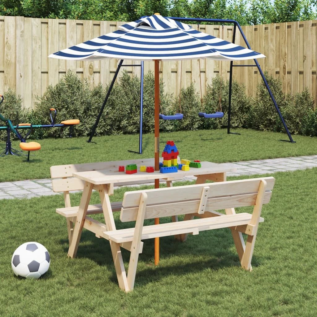 vidaXL Picnic Table for 4 Kids with Umbrella Hole Solid Wood Fir by vidaXL