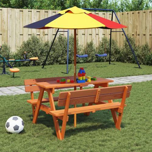 vidaXL Picnic Table for 4 Kids with Umbrella Hole Solid Wood Fir by vidaXL