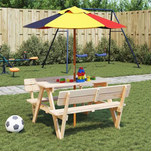 vidaXL Picnic Table for 4 Kids with Umbrella Hole Solid Wood Fir by vidaXL