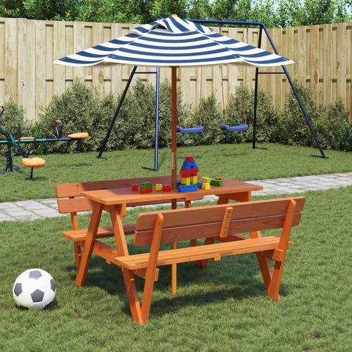 vidaXL Picnic Table for 4 Kids with Umbrella Hole Solid Wood Fir - Picnic Tables