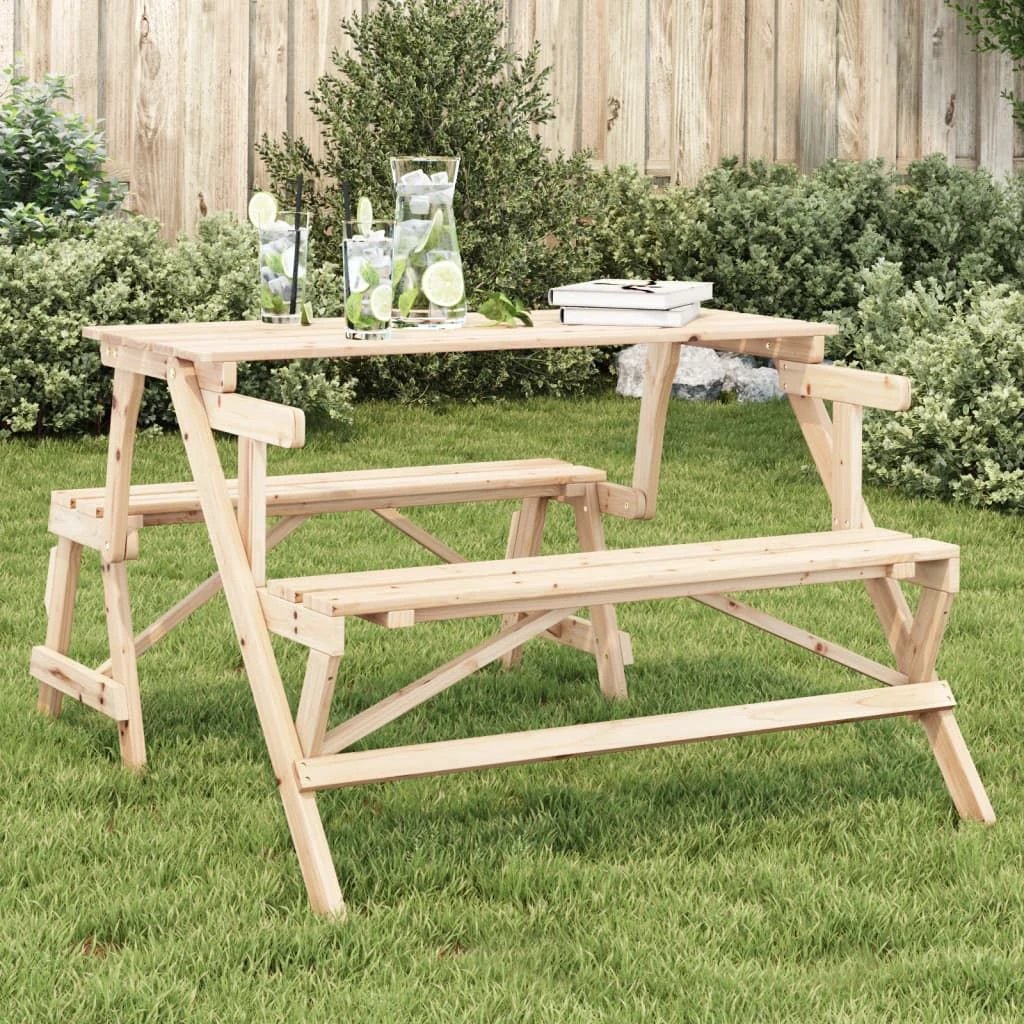 vidaXL Picnic Table with Benches Solid Wood Fir 2-in-1 Convertible - Picnic Tables
