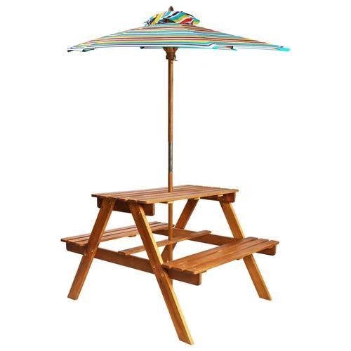 vidaXL Kids Picnic Table with Parasol 79x90x60 cm Solid Acacia Wood - Picnic Tables