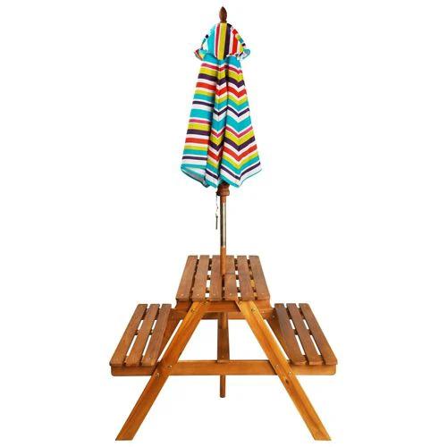 vidaXL Kids Picnic Table with Parasol 79x90x60 cm Solid Acacia Wood - Picnic Tables