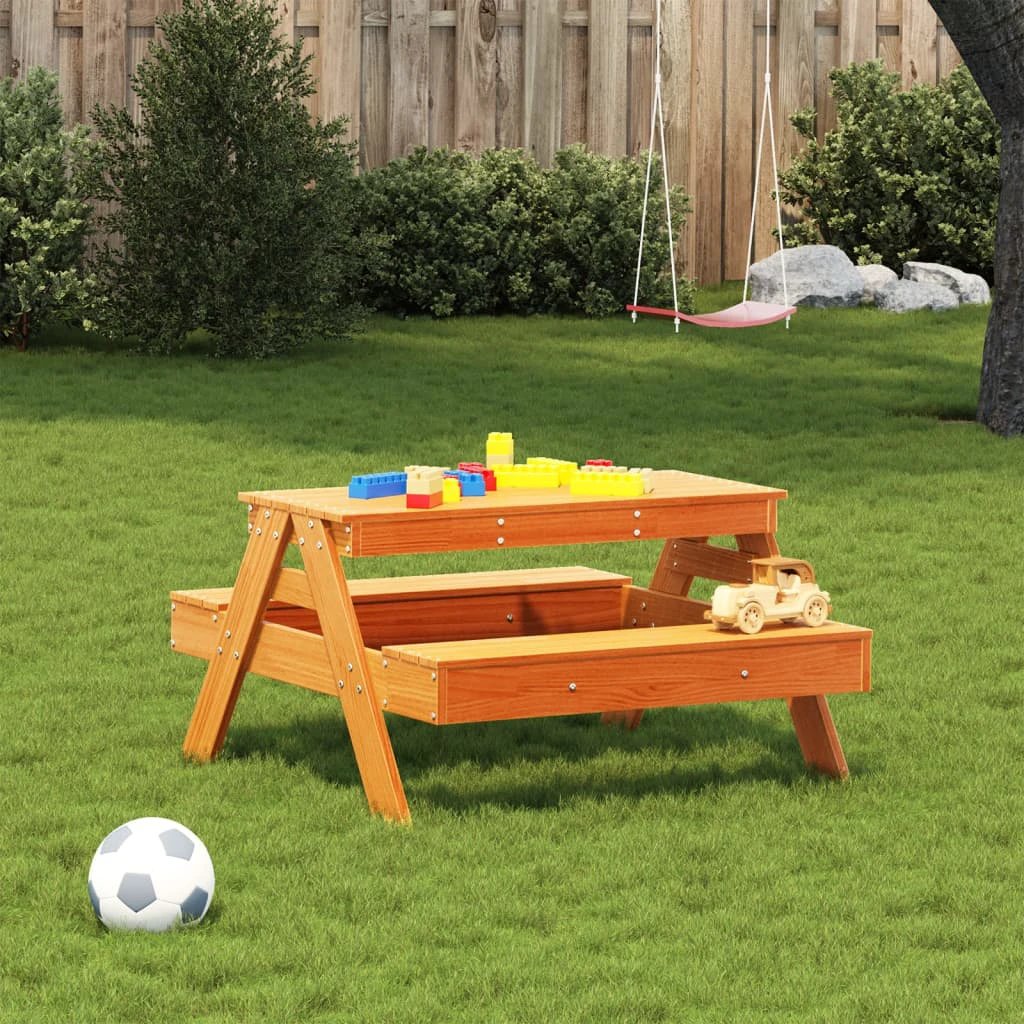 vidaXL Picnic Table for Kids Wax Brown 88x97x52 cm Solid Wood Pine - Picnic Tables