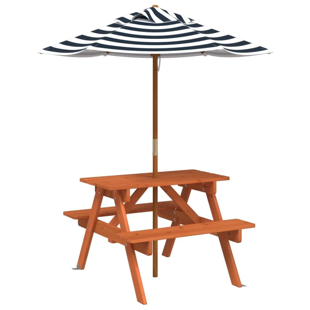 vidaXL vidaXL Kids' Picnic Table with Benches and Parasol Multicolour Wood - Picnic Tables