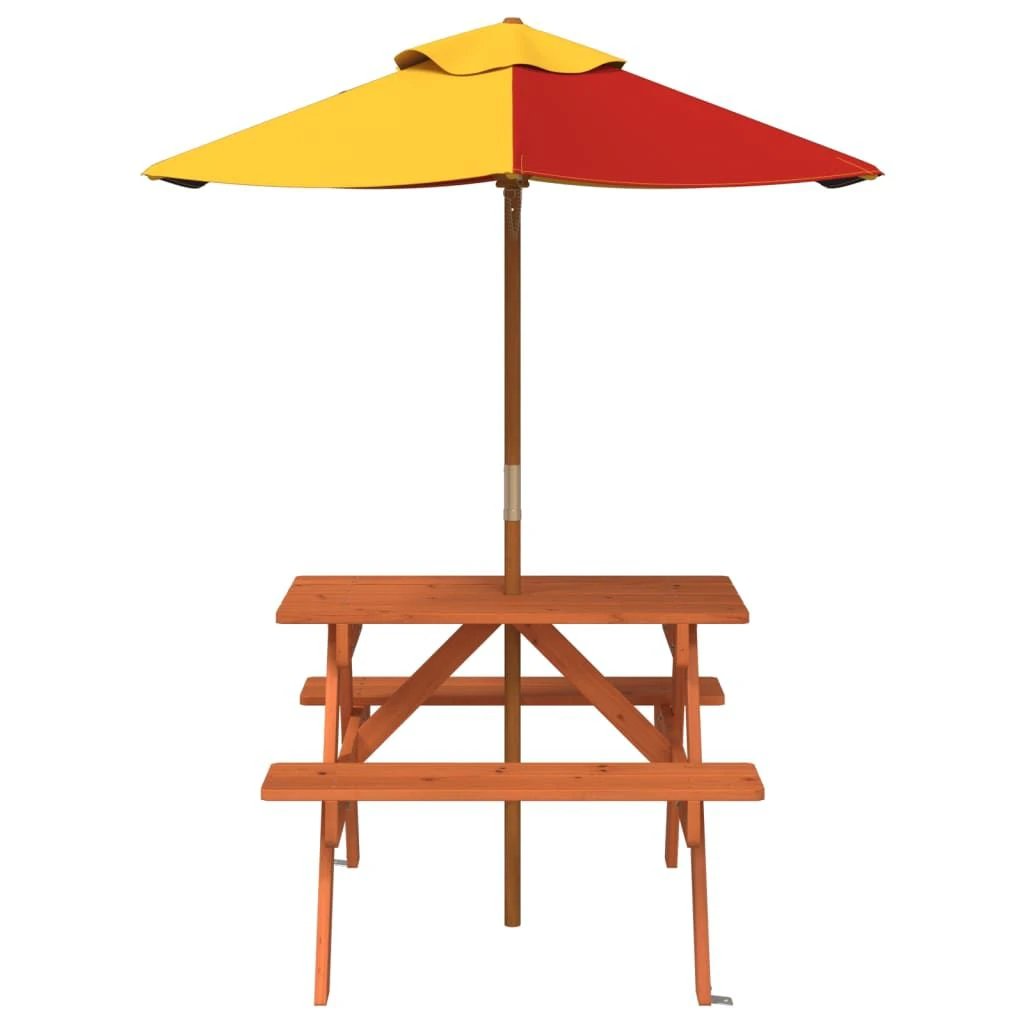 vidaXL Kids' Picnic Table with Benches and Parasol Multicolour Wood by vidaXL