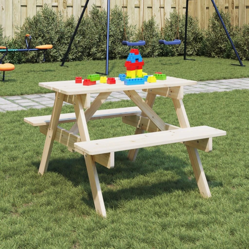 vidaXL vidaXL Kids' Picnic Table with Benches and Parasol Multicolour Wood - Picnic Tables