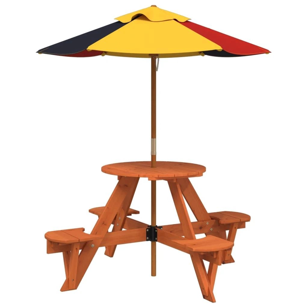 vidaXL Picnic Table for 4 Kids with Umbrella Hole Round Solid Wood Fir - Picnic Tables