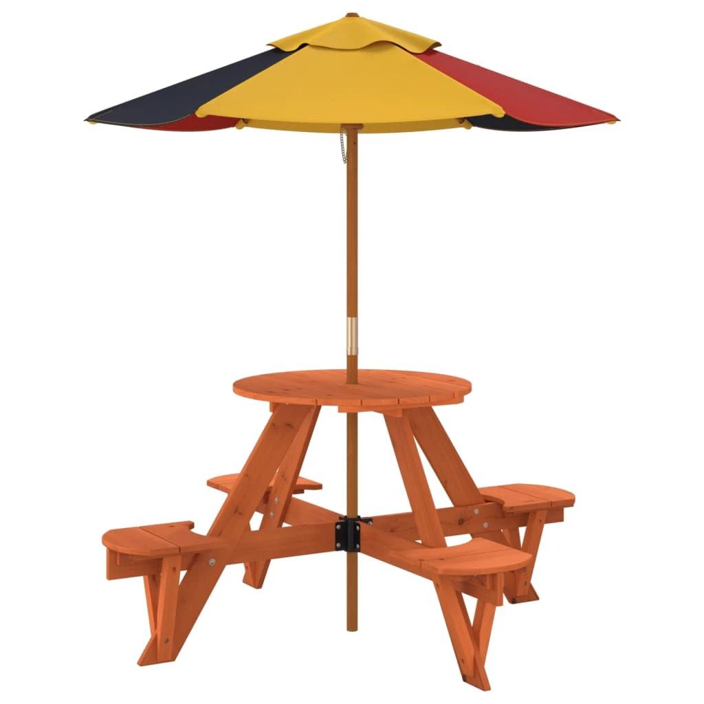 vidaXL Picnic Table for 4 Kids with Umbrella Hole Round Solid Wood Fir - Picnic Tables