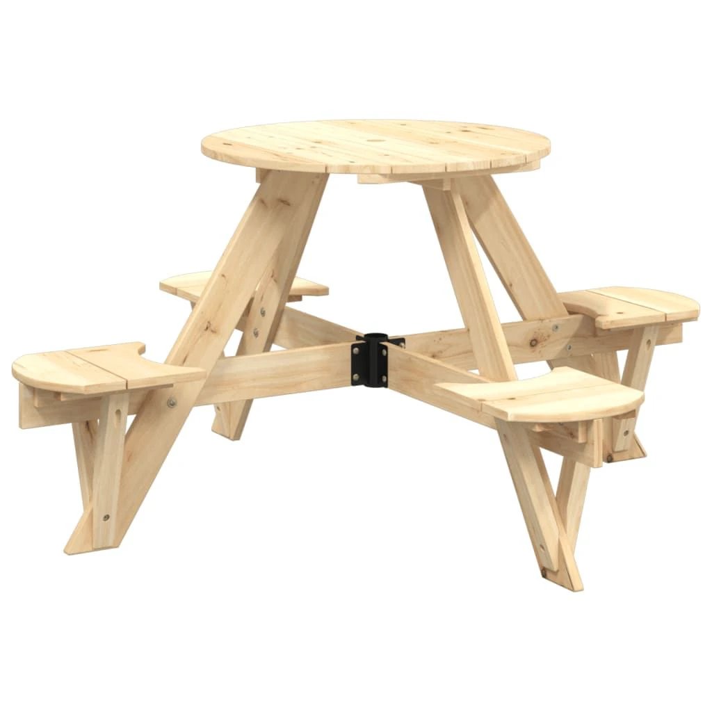 vidaXL Picnic Table for 4 Kids with Umbrella Hole Round Solid Wood Fir - Picnic Tables