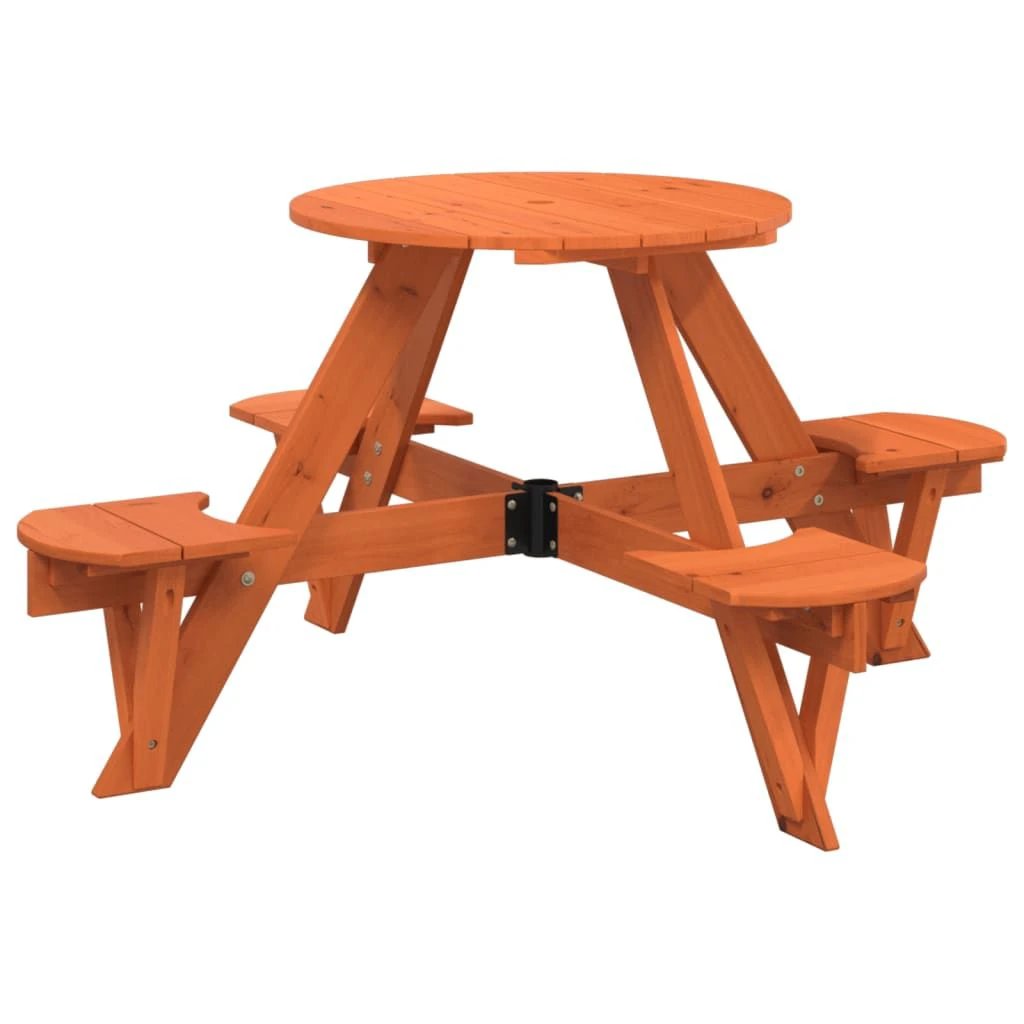 vidaXL Picnic Table for 4 Kids with Umbrella Hole Round Solid Wood Fir - Picnic Tables