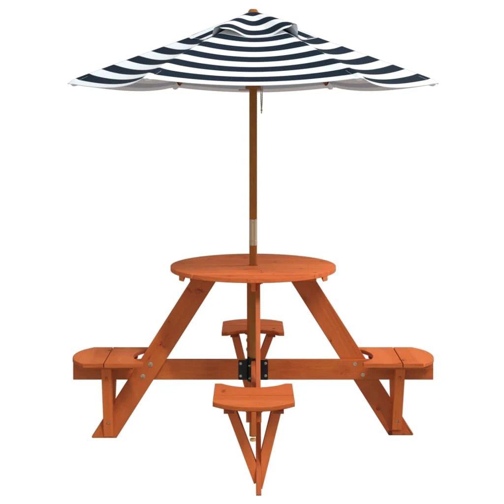 vidaXL Picnic Table for 4 Kids with Umbrella Hole Round Solid Wood Fir - Picnic Tables