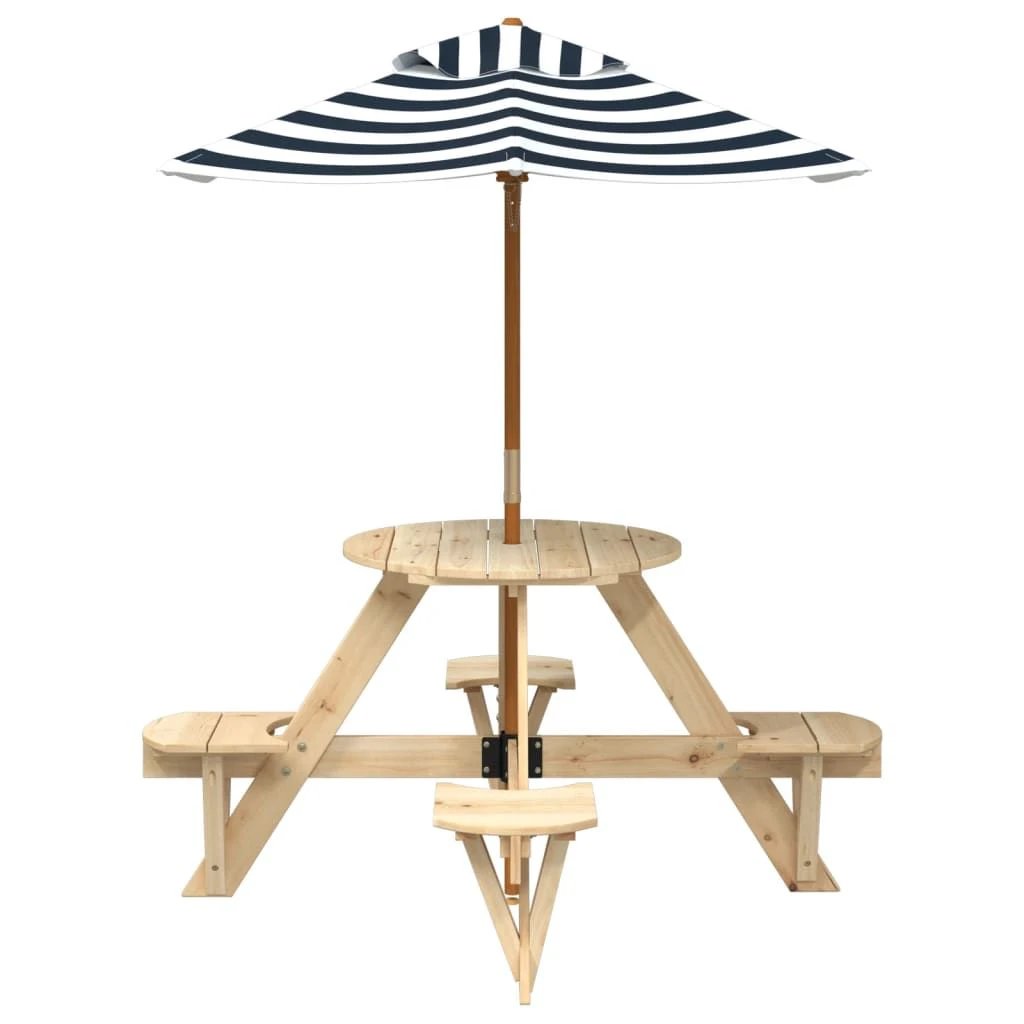 vidaXL Picnic Table for 4 Kids with Umbrella Hole Round Solid Wood Fir by vidaXL