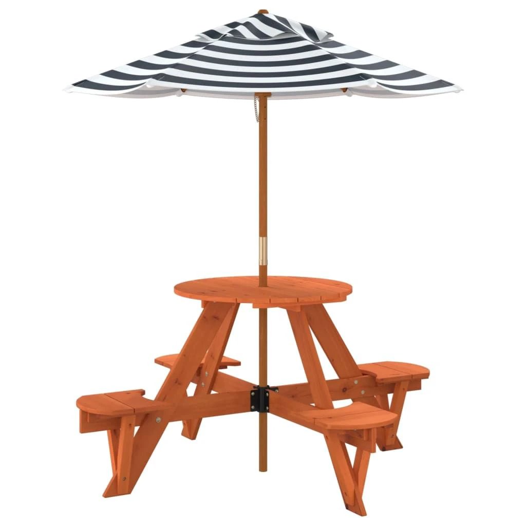 vidaXL Picnic Table for 4 Kids with Umbrella Hole Round Solid Wood Fir - Picnic Tables